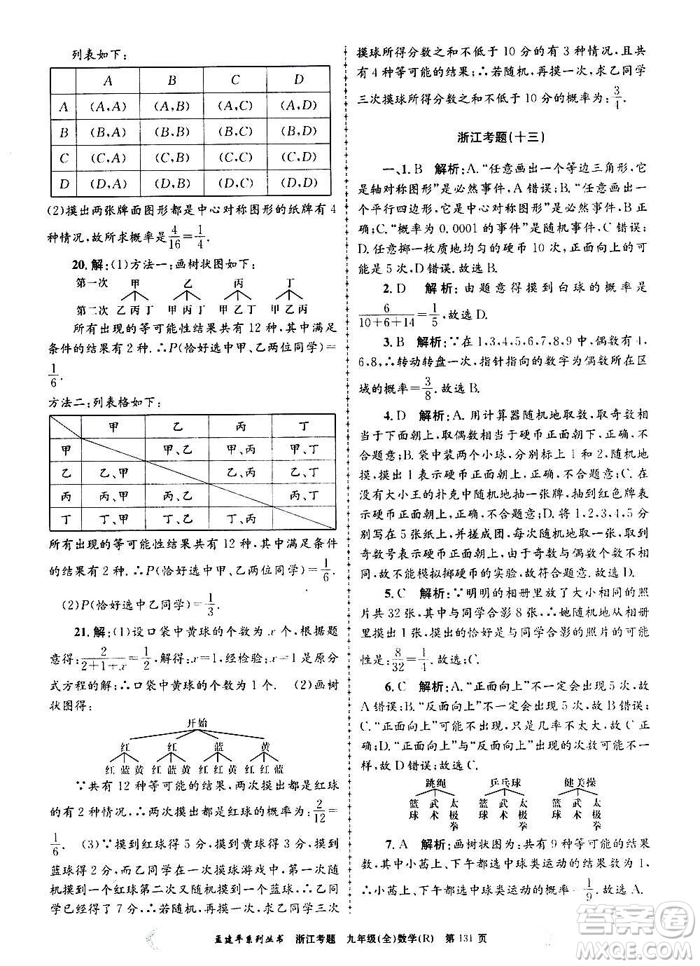 孟建平系列叢書2020年浙江考題數(shù)學(xué)九年級(jí)全一冊(cè)R人教版答案