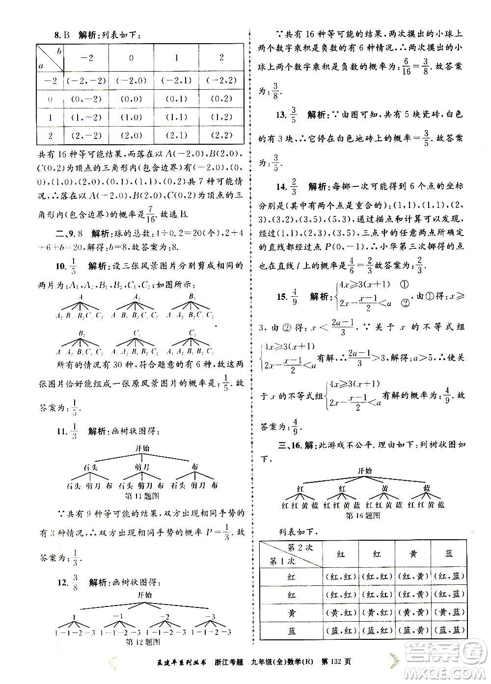 孟建平系列叢書2020年浙江考題數(shù)學(xué)九年級(jí)全一冊(cè)R人教版答案