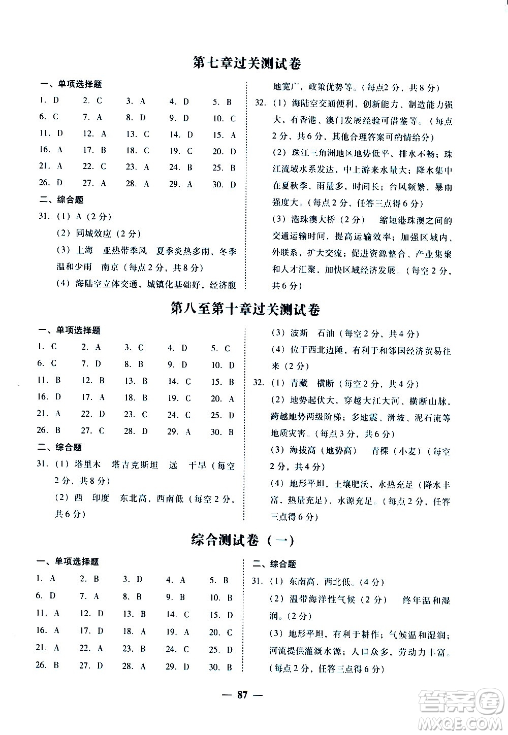 廣東經(jīng)濟(jì)出版社2020年百分導(dǎo)學(xué)地理八年級(jí)全一冊(cè)人教版答案