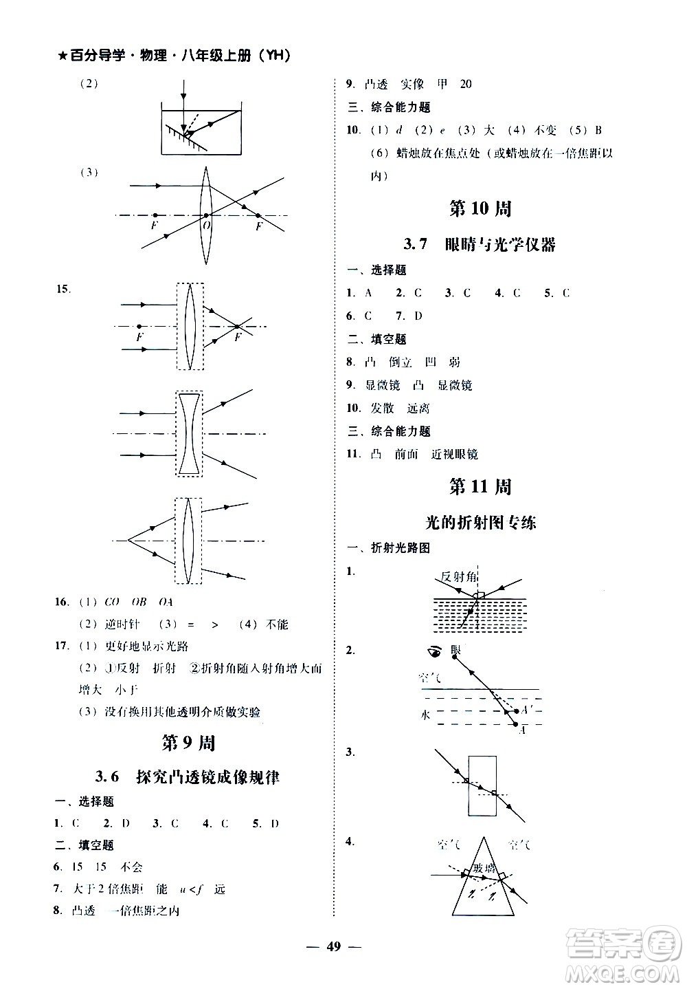 廣東經(jīng)濟(jì)出版社2020年百分導(dǎo)學(xué)物理八年級(jí)上冊(cè)YH粵滬版答案