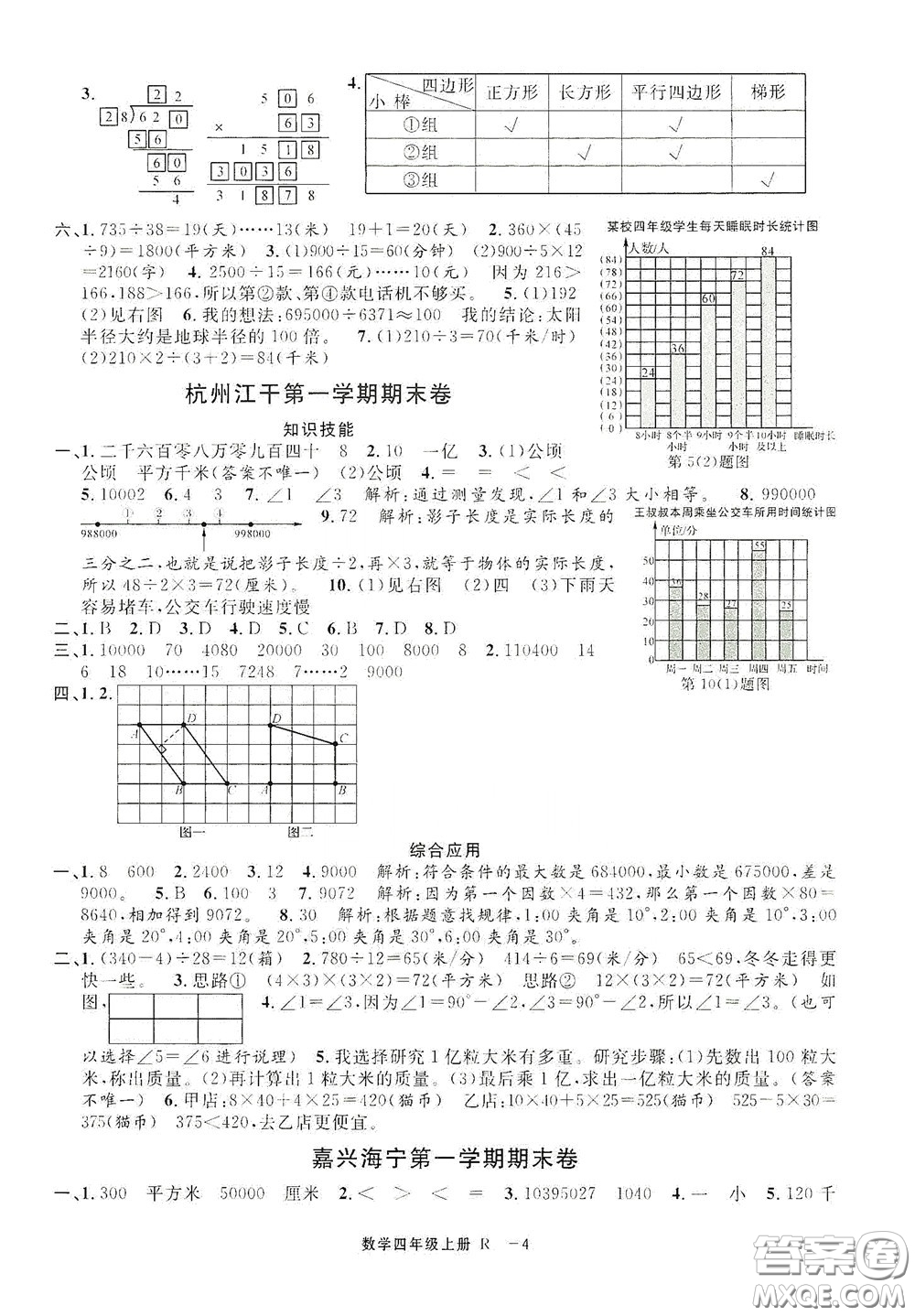 寧波出版社2020浙江各地期末迎考卷四年級數(shù)學(xué)上冊人教版答案