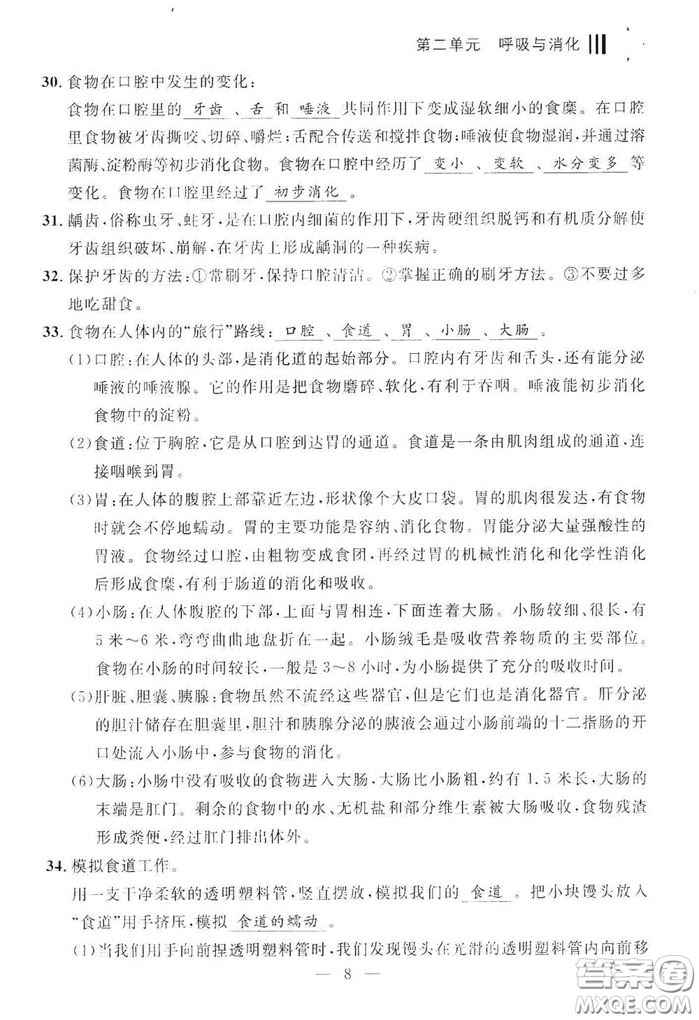 寧波出版社2020迎考復習清單四年級科學上冊答案