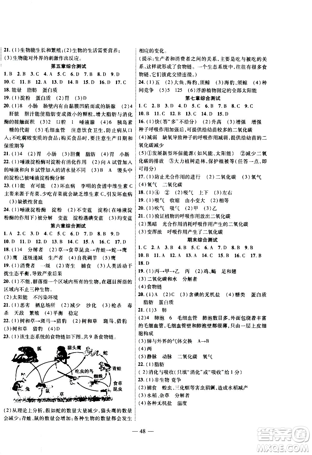 2020年新課程成長(zhǎng)資源課時(shí)精練生物七年級(jí)上冊(cè)蘇科版答案