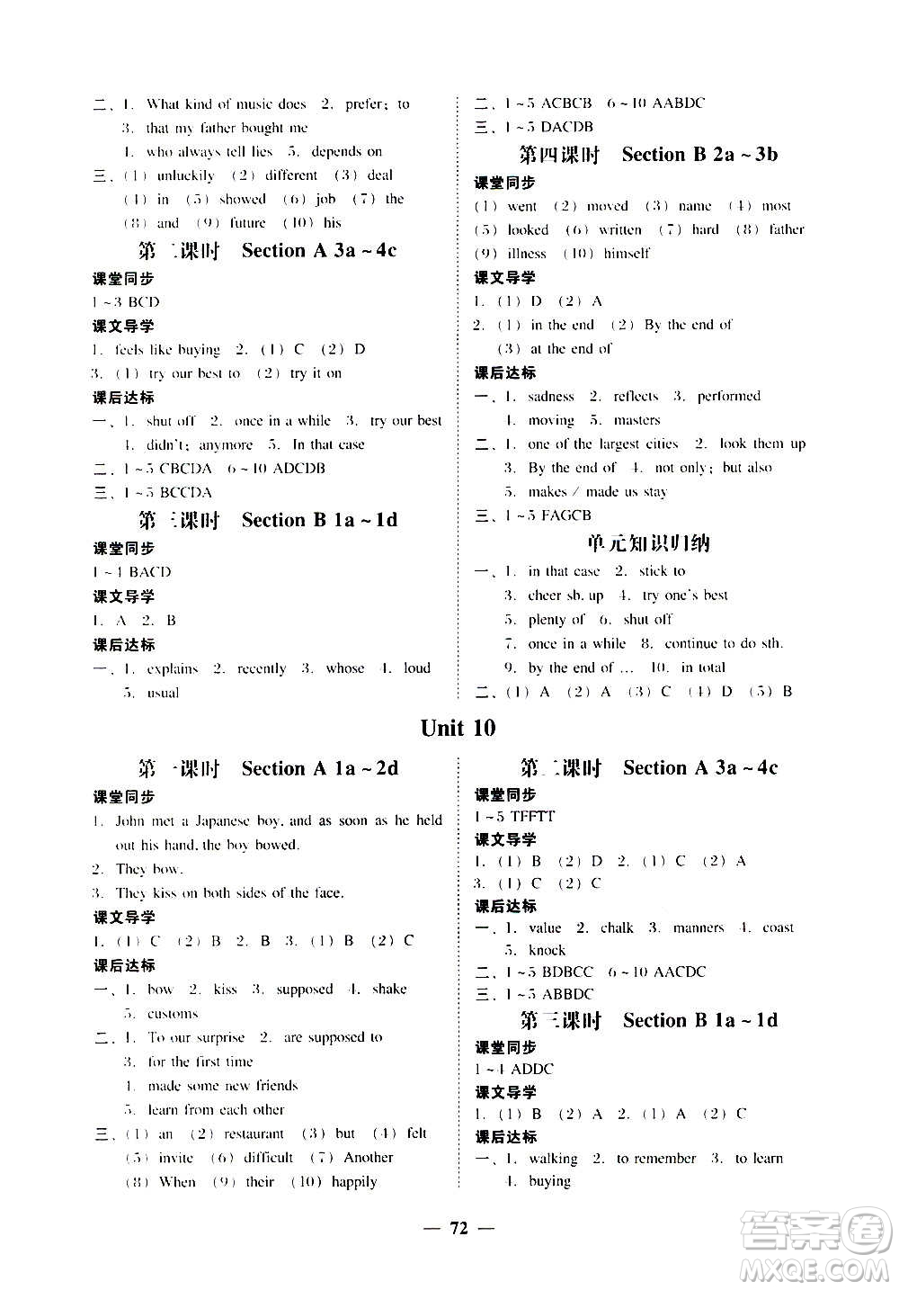 廣東經(jīng)濟出版社2020年百分導學英語九年級全一冊人教版答案