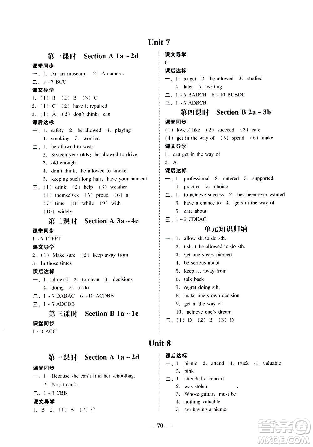 廣東經(jīng)濟出版社2020年百分導學英語九年級全一冊人教版答案