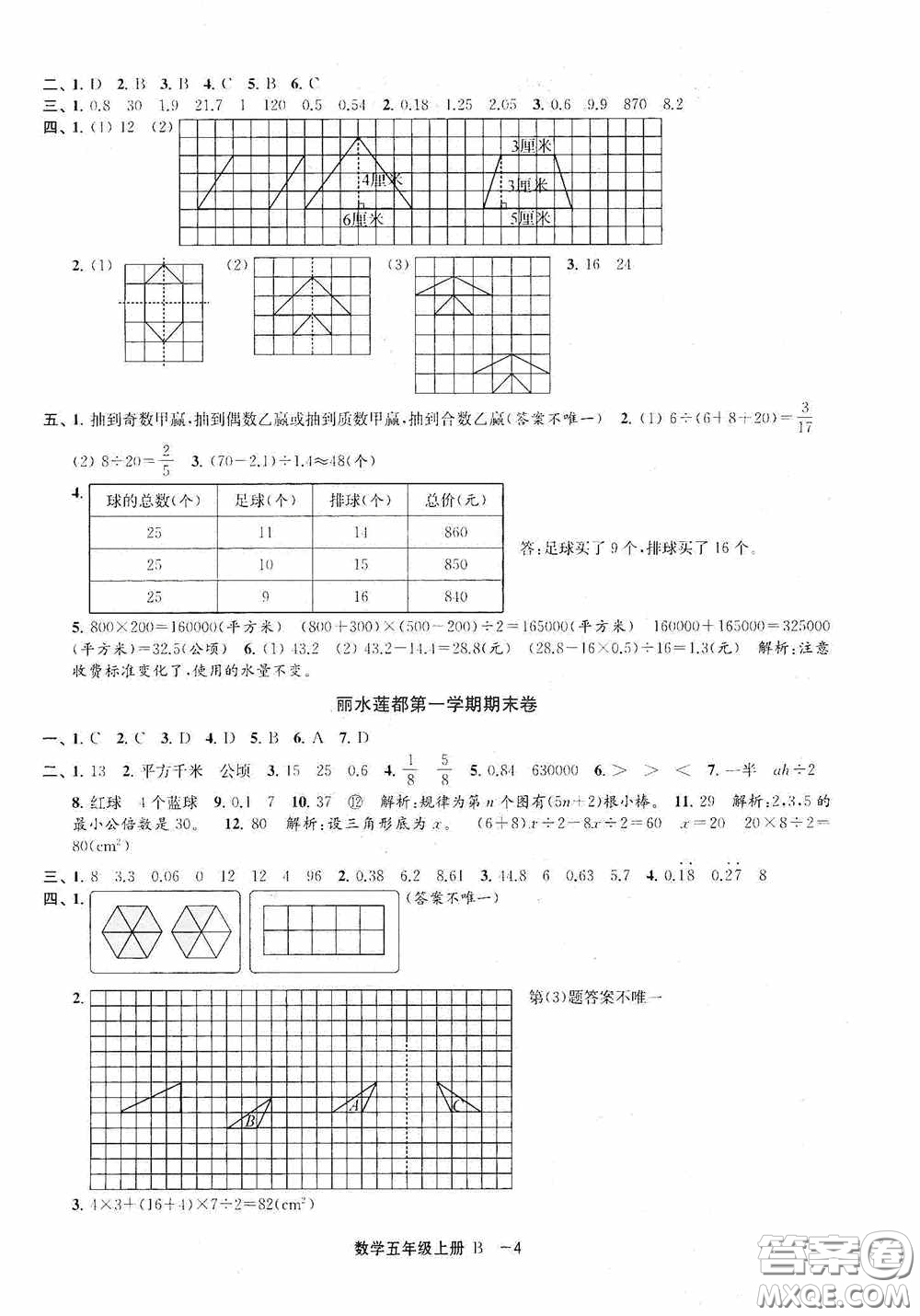 寧波出版社2020浙江各地期末迎考卷五年級數(shù)學上冊B版答案