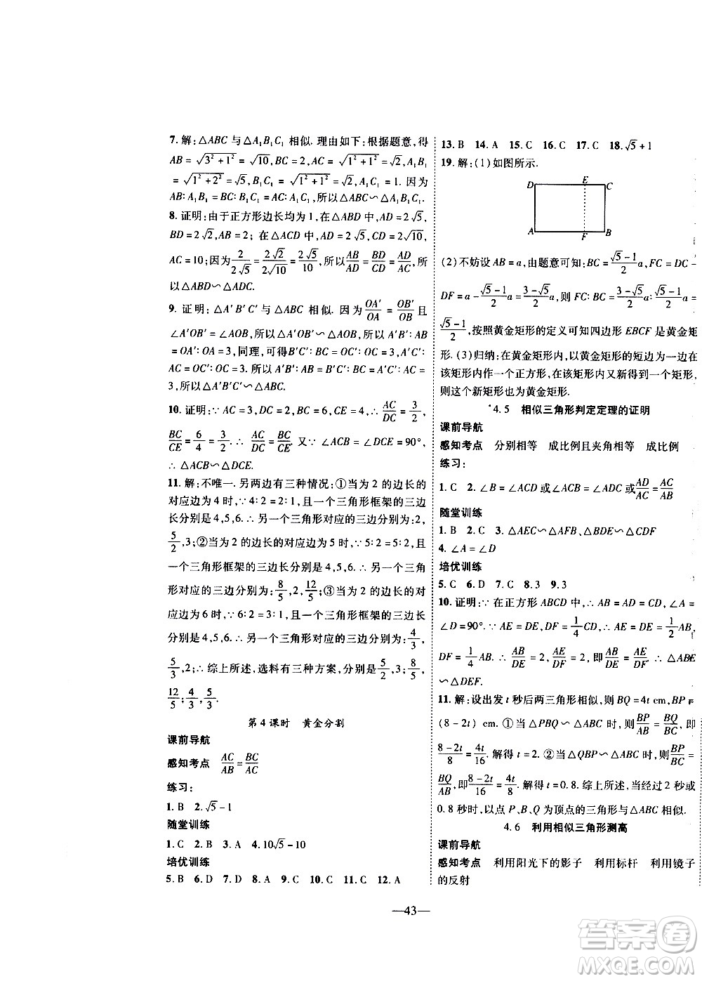 2020年新課程成長資源課時精練數(shù)學(xué)九年級上冊北師大版答案