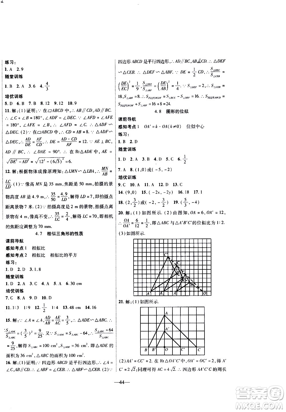 2020年新課程成長資源課時精練數(shù)學(xué)九年級上冊北師大版答案