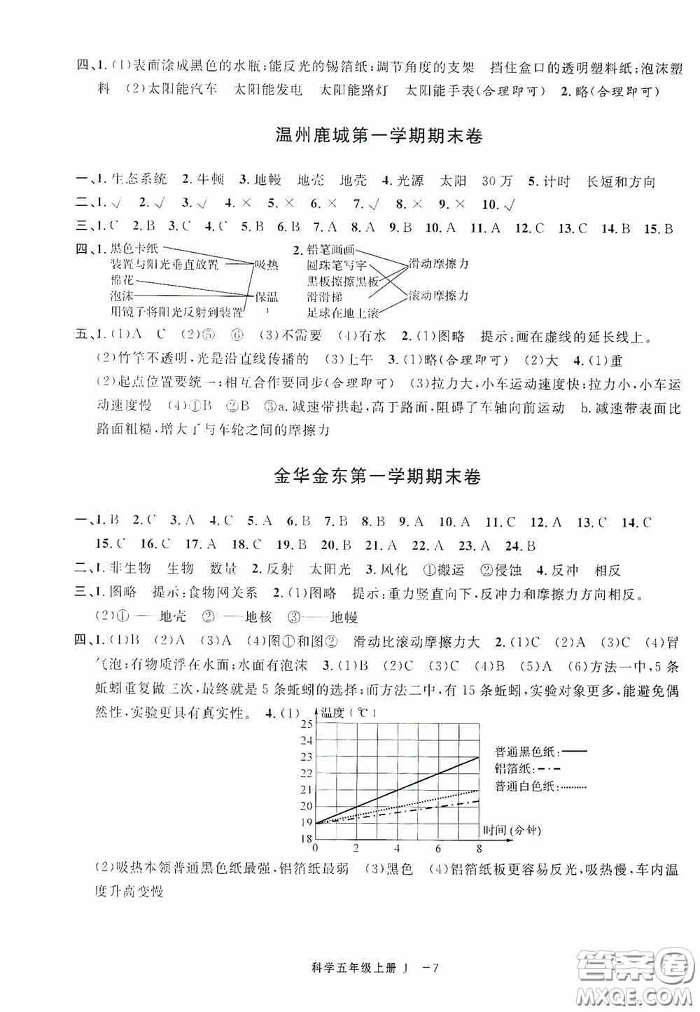 寧波出版社2020浙江各地期末迎考卷五年級(jí)科學(xué)上冊冀教版答案