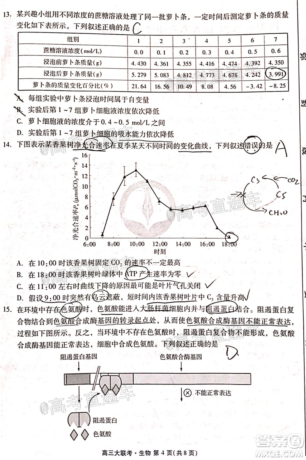 廣東省2021屆普通高中學(xué)業(yè)質(zhì)量聯(lián)合測評高三生物試題及答案