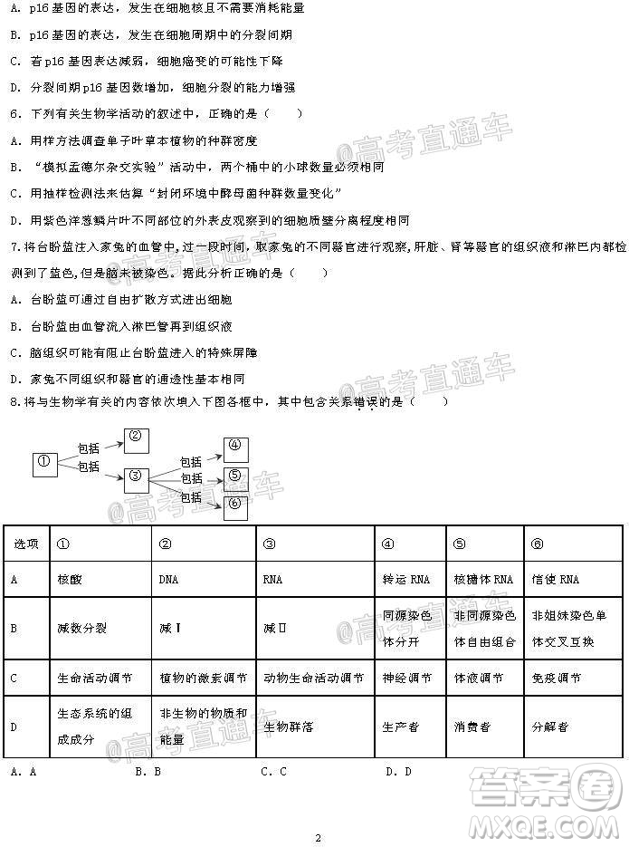 廣東七校聯(lián)合體2021屆高三第二次聯(lián)考試卷生物試題及答案