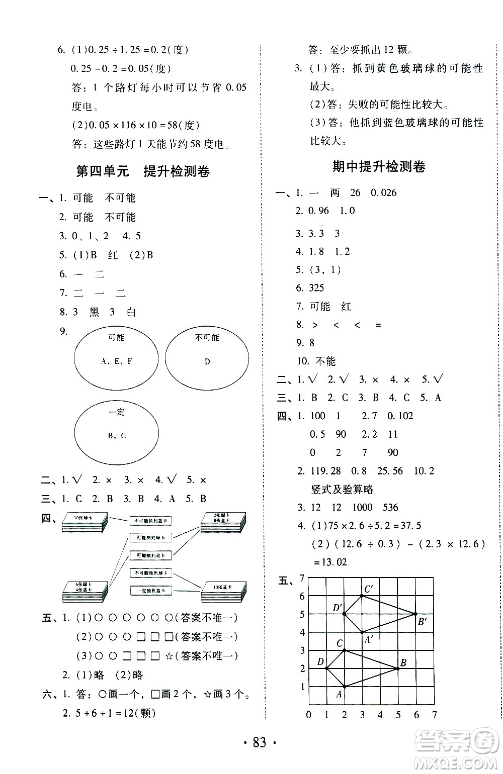 內(nèi)蒙古少年兒童出版社2020本土第1卷數(shù)學(xué)五年級(jí)上冊(cè)人教版答案