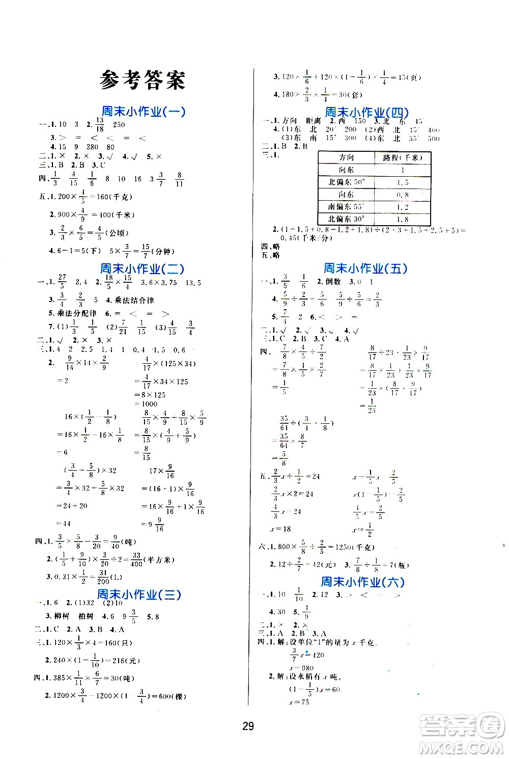 沈陽出版社2020年黃岡名卷數(shù)學六年級上冊RJ人教版答案