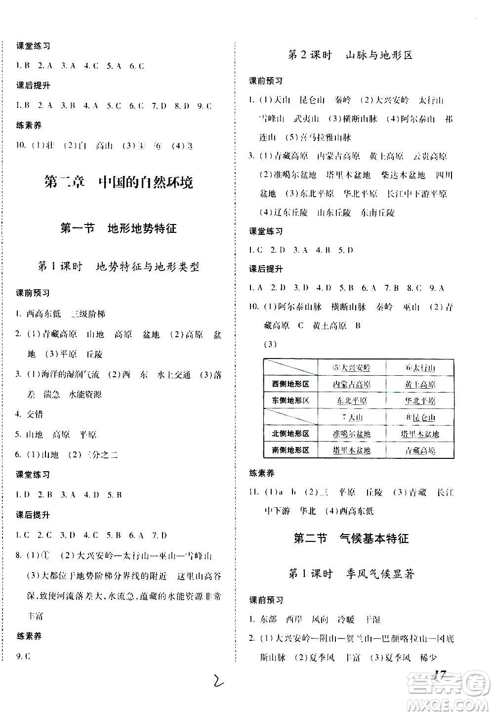 內(nèi)蒙古少年兒童出版社2020本土攻略地理八年級上冊XQ星球版答案