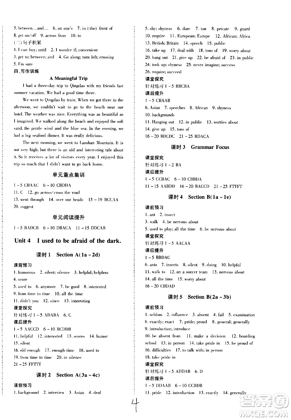 內蒙古少年兒童出版社2020本土攻略英語九年級全一冊RJ人教版答案