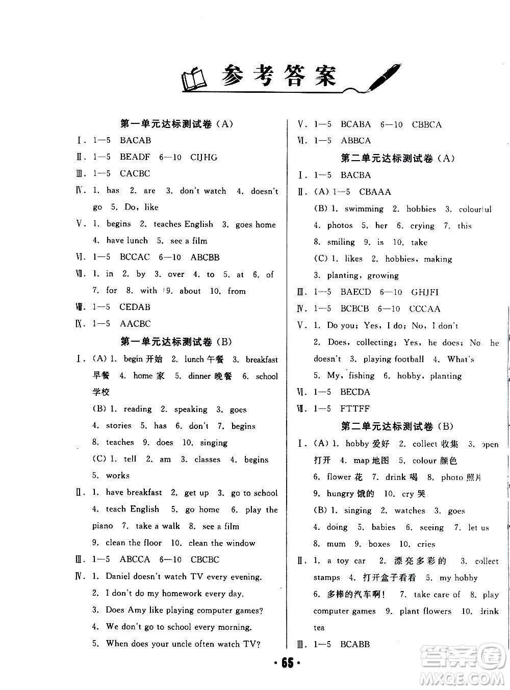 2020全程考評(píng)一卷通英語(yǔ)六年級(jí)上冊(cè)RJ精通版答案