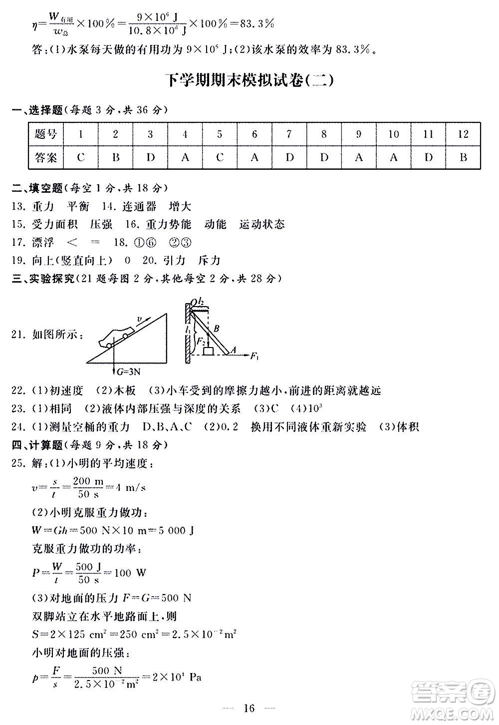 山東科學技術(shù)出版社2020單元檢測卷物理八年級全一冊人教版答案