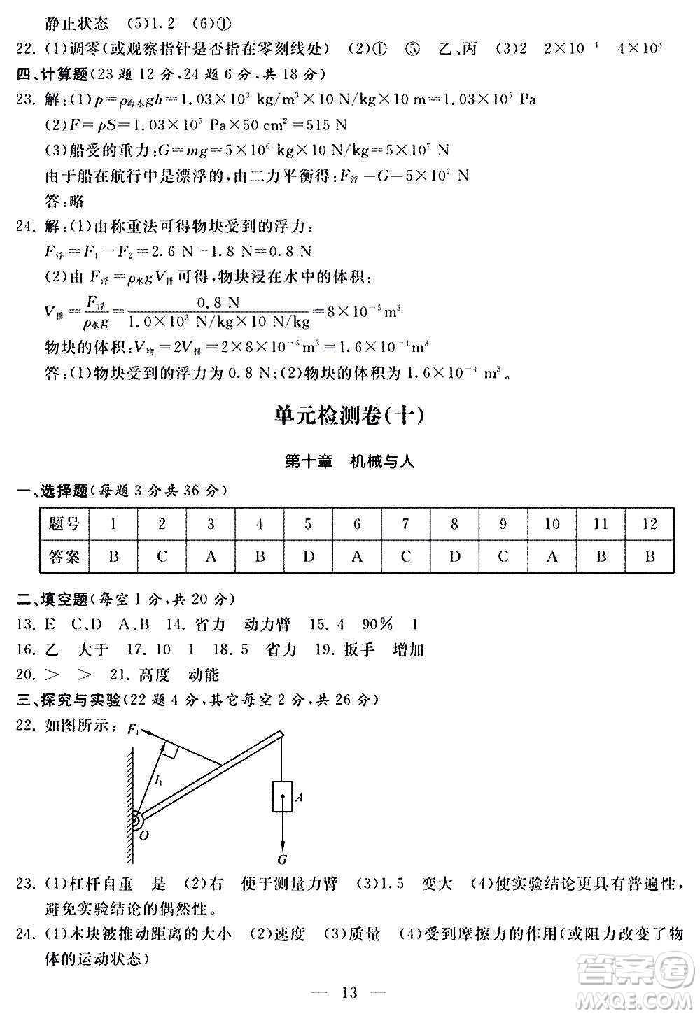 山東科學技術(shù)出版社2020單元檢測卷物理八年級全一冊人教版答案