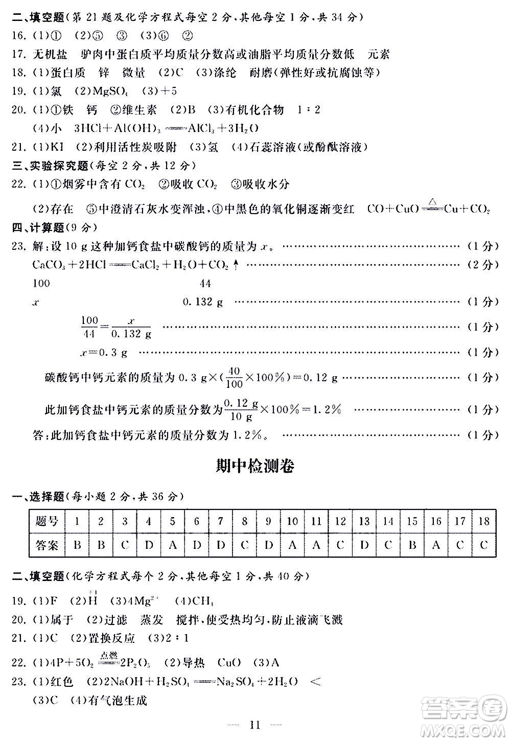 山東科學(xué)技術(shù)出版社2020單元檢測(cè)卷化學(xué)九年級(jí)上下冊(cè)人教版答案