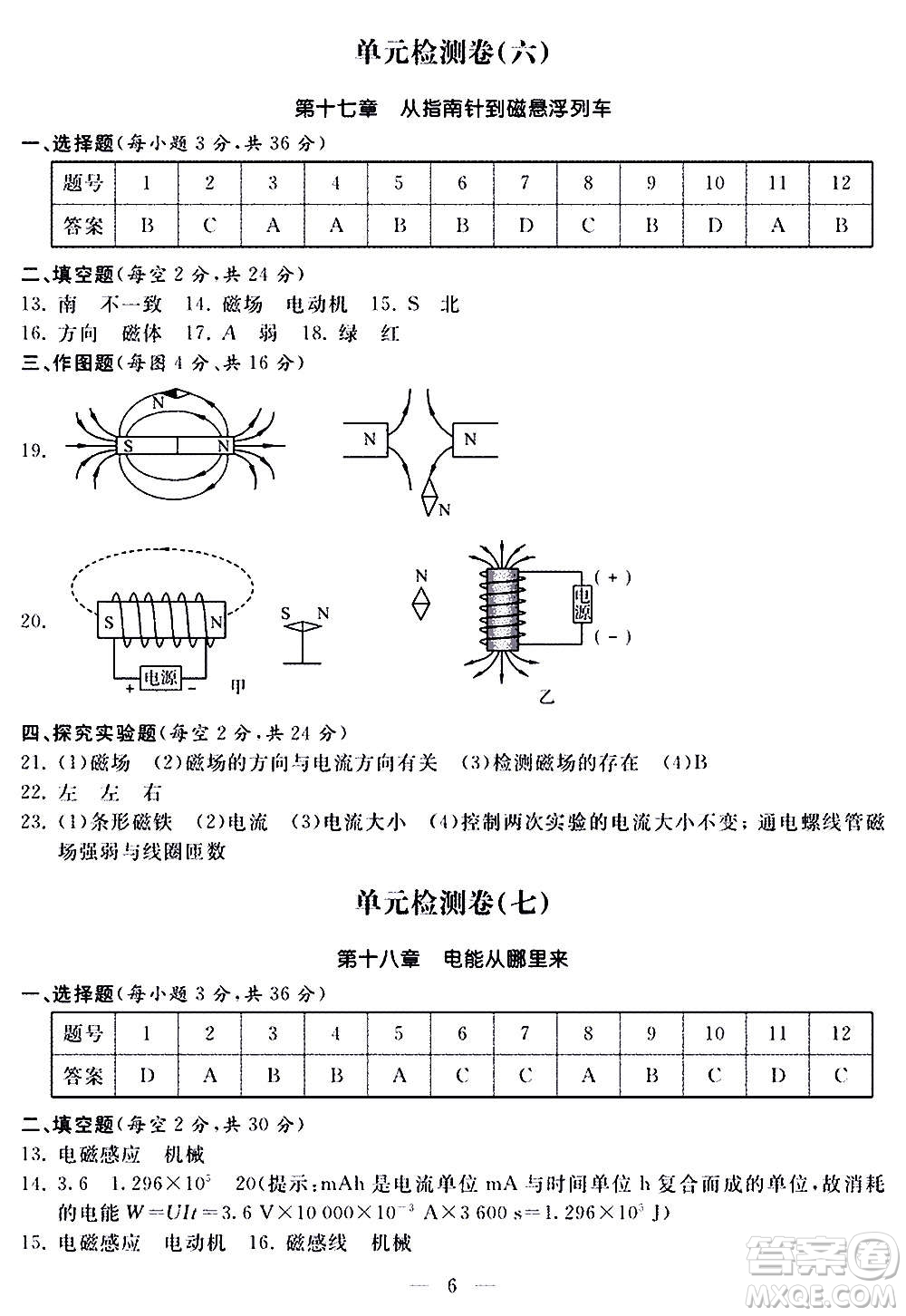 山東科學(xué)技術(shù)出版社2020單元檢測卷物理九年級全一冊人教版答案