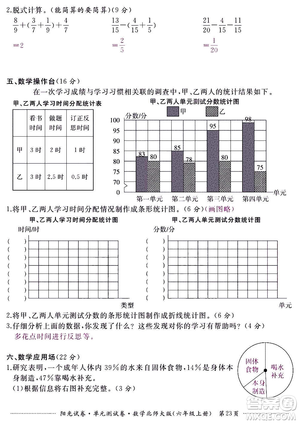 江西高校出版社2020陽光試卷單元測試卷數(shù)學(xué)六年級上冊北師大版答案