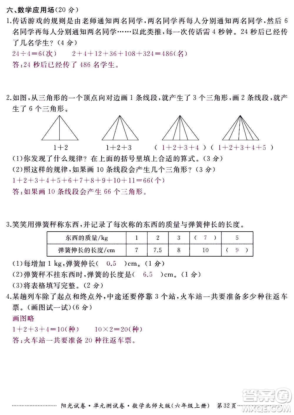 江西高校出版社2020陽光試卷單元測試卷數(shù)學(xué)六年級上冊北師大版答案