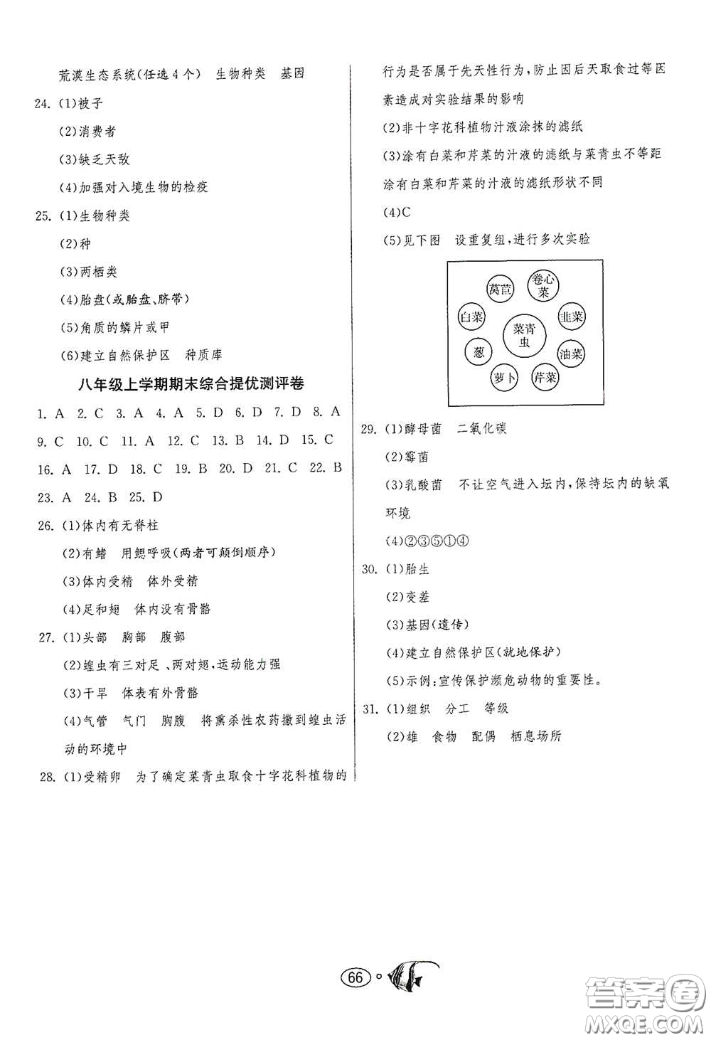 江蘇人民出版社2020名牌牛皮卷提優(yōu)名卷八年級生物學(xué)上冊RMJY版答案