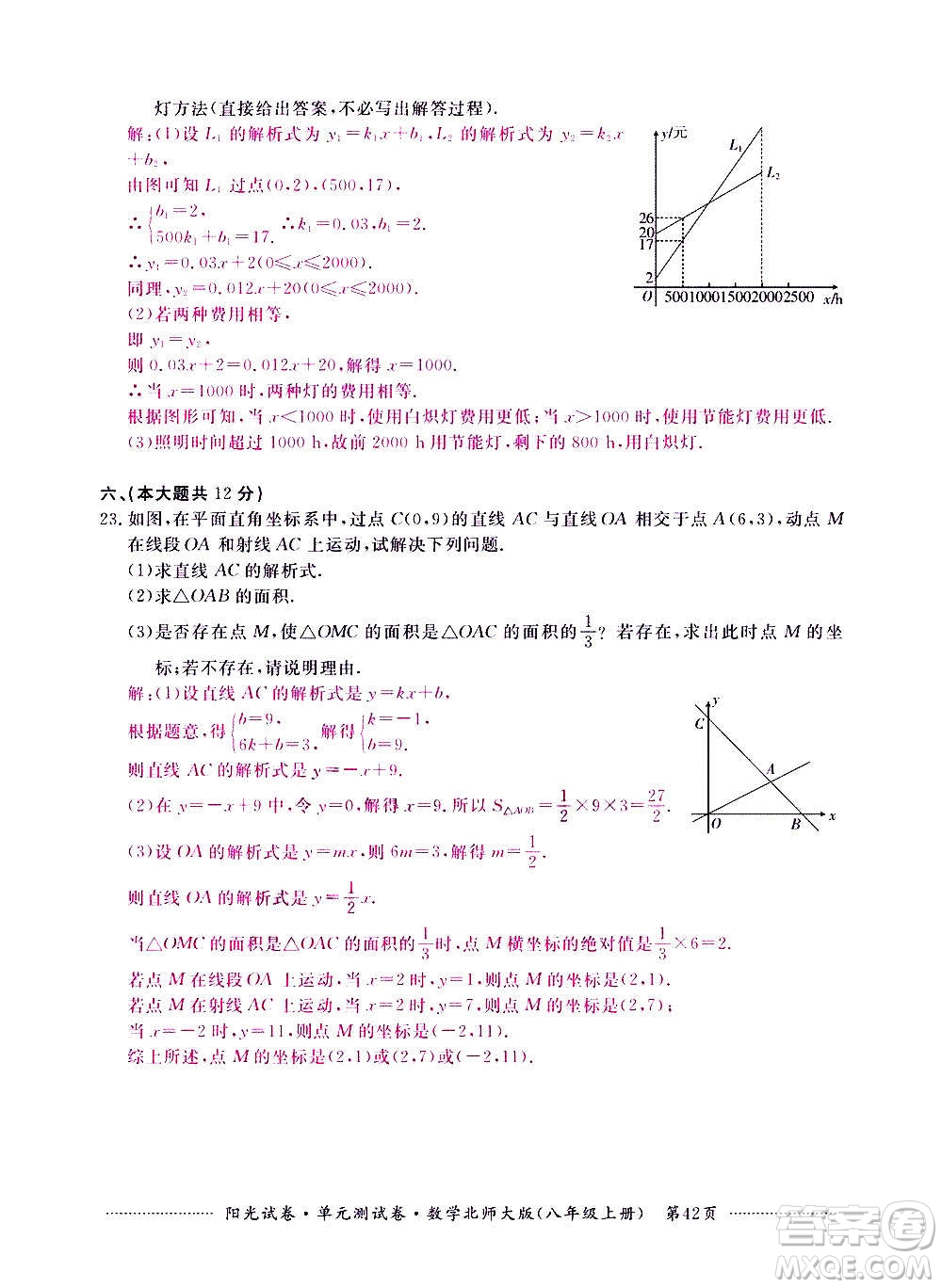 江西高校出版社2020陽光試卷單元測試卷數(shù)學八年級上冊北師大版答案