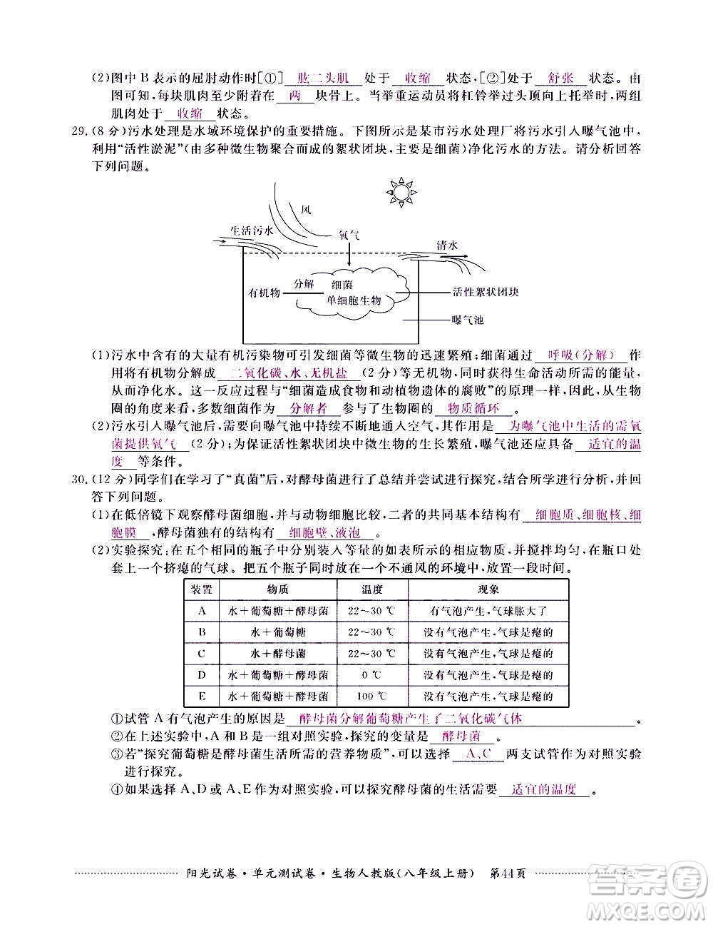 江西高校出版社2020陽(yáng)光試卷單元測(cè)試卷生物八年級(jí)上冊(cè)人教版答案