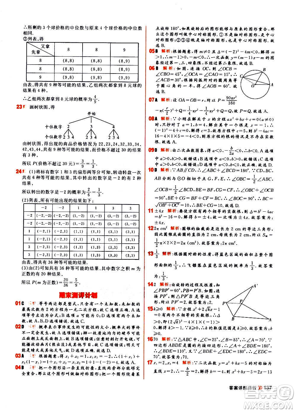 黑龍江教育出版社2021新版陽(yáng)光計(jì)劃初中同步數(shù)學(xué)九年級(jí)上冊(cè)R人教版答案