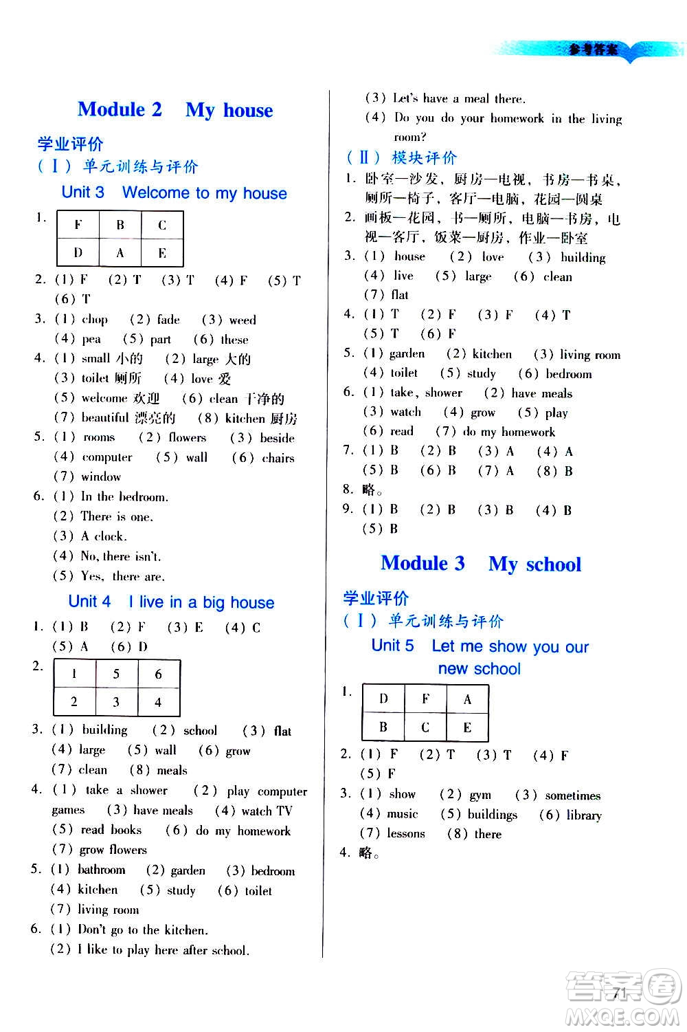 廣州出版社2020陽光學(xué)業(yè)評價英語四年級上冊教科版答案