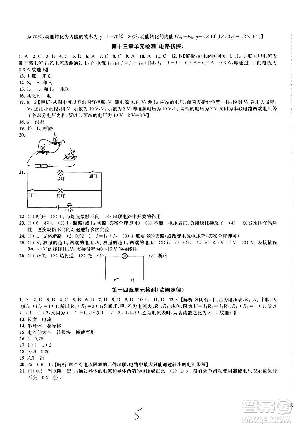 2020版金鑰匙沖刺名校大試卷九年級(jí)上冊(cè)物理國(guó)標(biāo)江蘇版答案