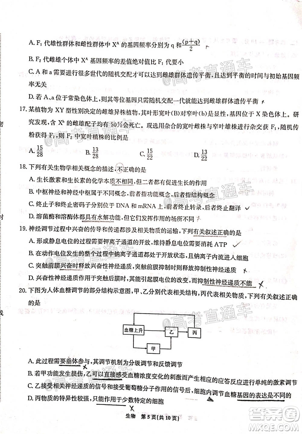 2021屆高三第二次江西名校聯(lián)考生物試題及答案