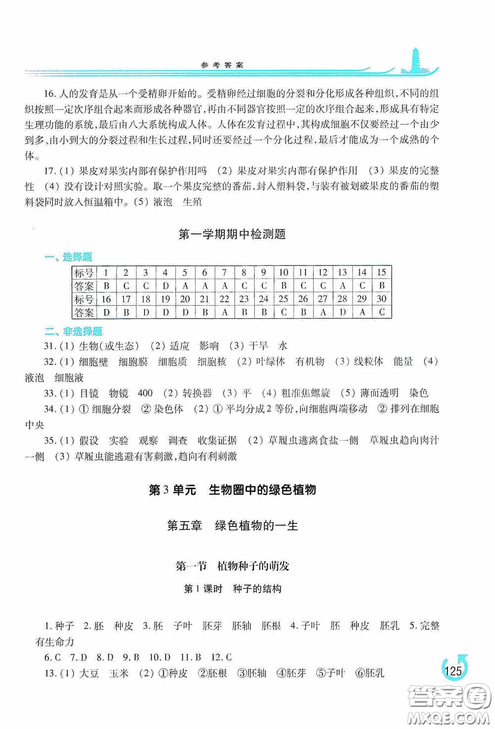 河南大學(xué)出版社2020學(xué)習(xí)檢測(cè)練習(xí)冊(cè)七年級(jí)生物學(xué)上冊(cè)蘇教版答案