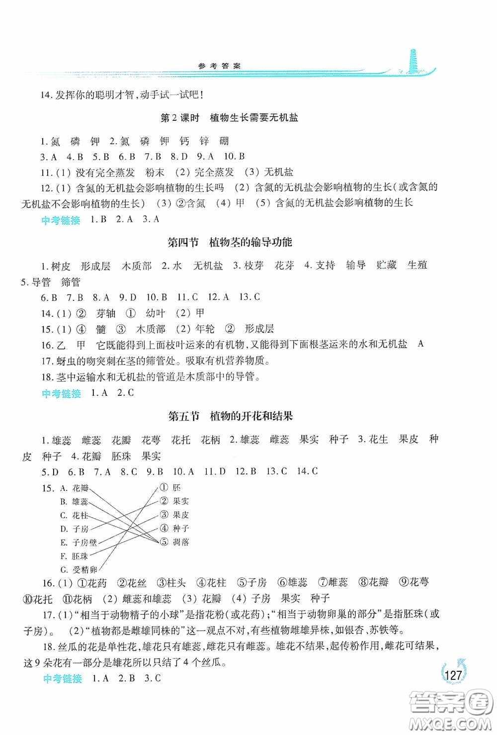 河南大學(xué)出版社2020學(xué)習(xí)檢測(cè)練習(xí)冊(cè)七年級(jí)生物學(xué)上冊(cè)蘇教版答案