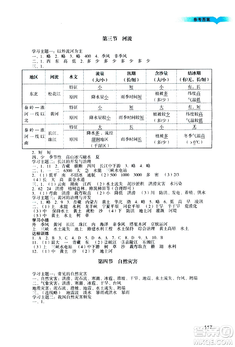 廣州出版社2020陽光學(xué)業(yè)評價(jià)地理八年級上冊人教版答案