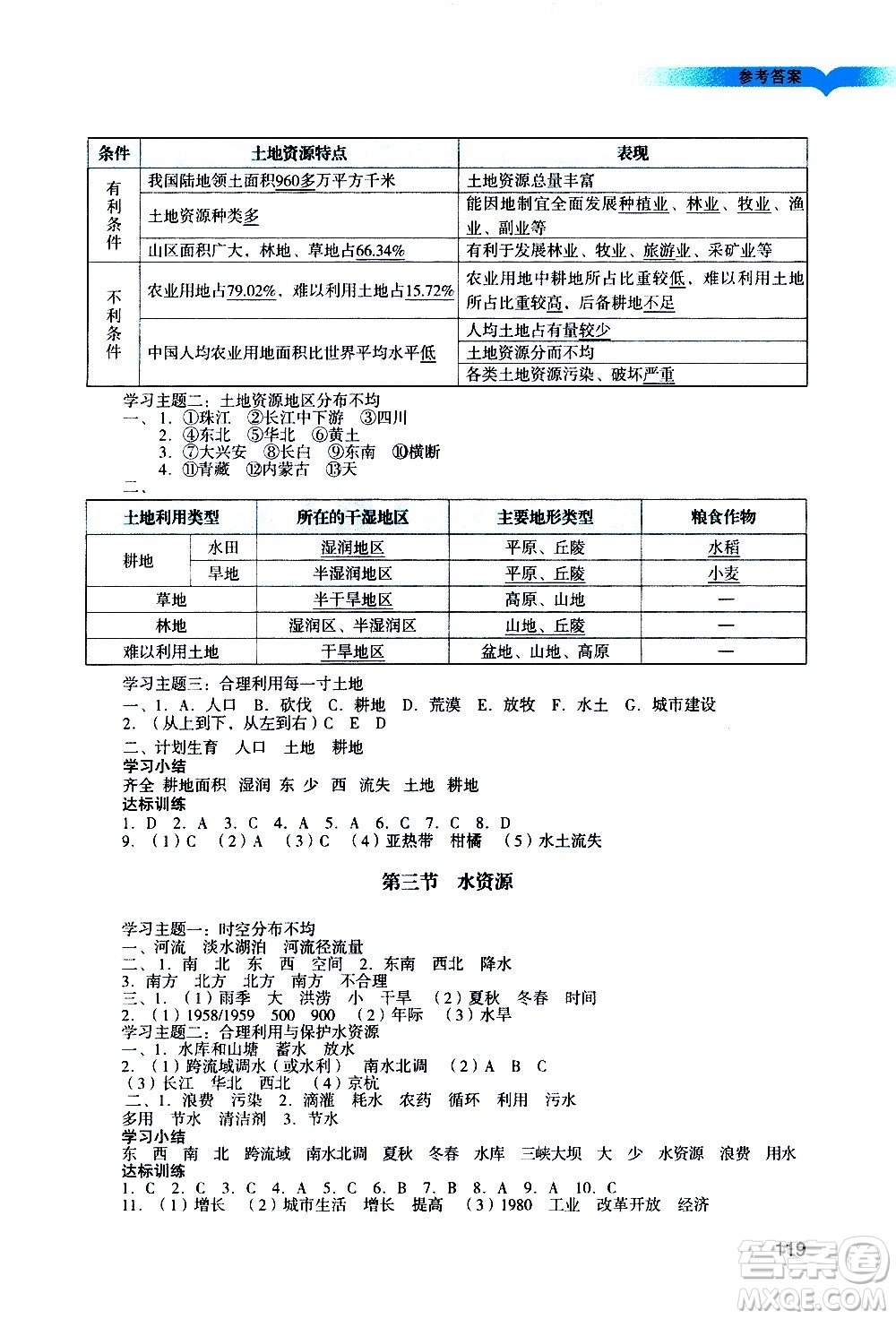 廣州出版社2020陽光學(xué)業(yè)評價(jià)地理八年級上冊人教版答案