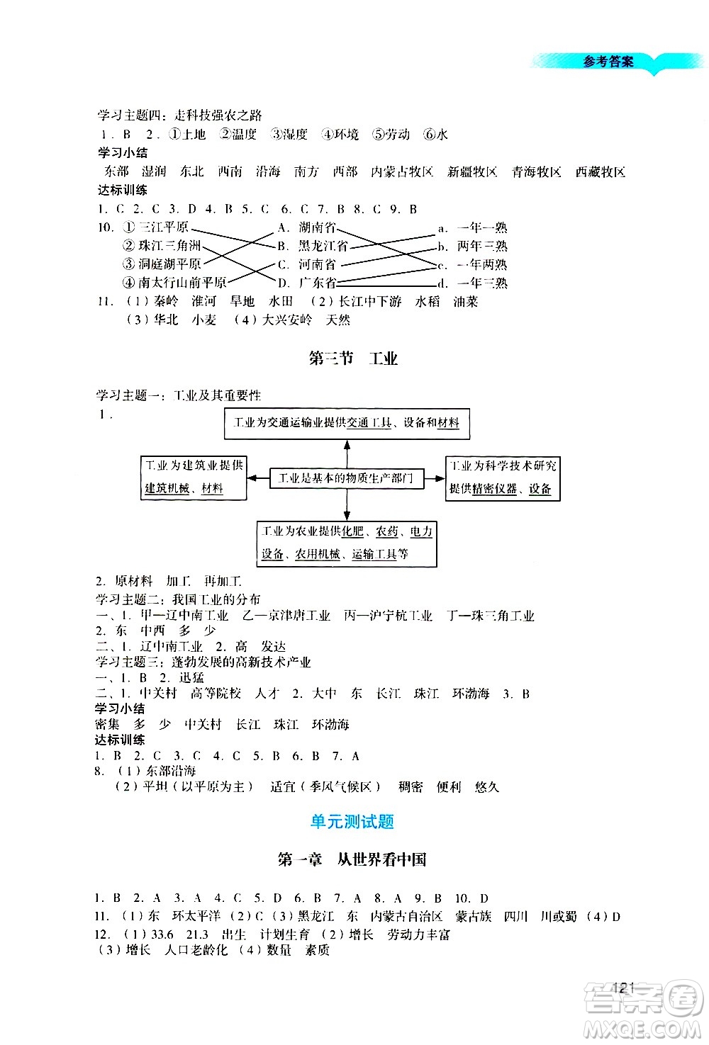 廣州出版社2020陽光學(xué)業(yè)評價(jià)地理八年級上冊人教版答案