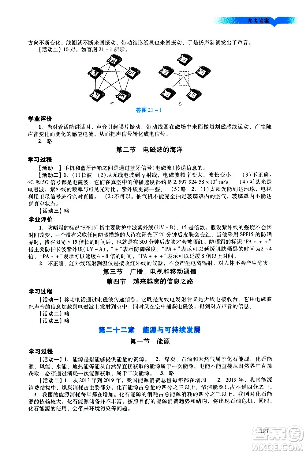 廣州出版社2020陽光學(xué)業(yè)評價物理九年級上冊人教版答案