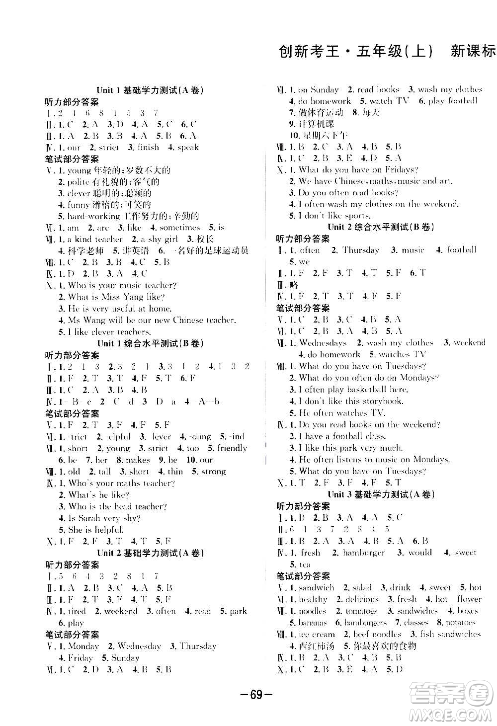 西安出版社2020創(chuàng)新考王英語五年級上冊新課標(biāo)PEP人教版答案