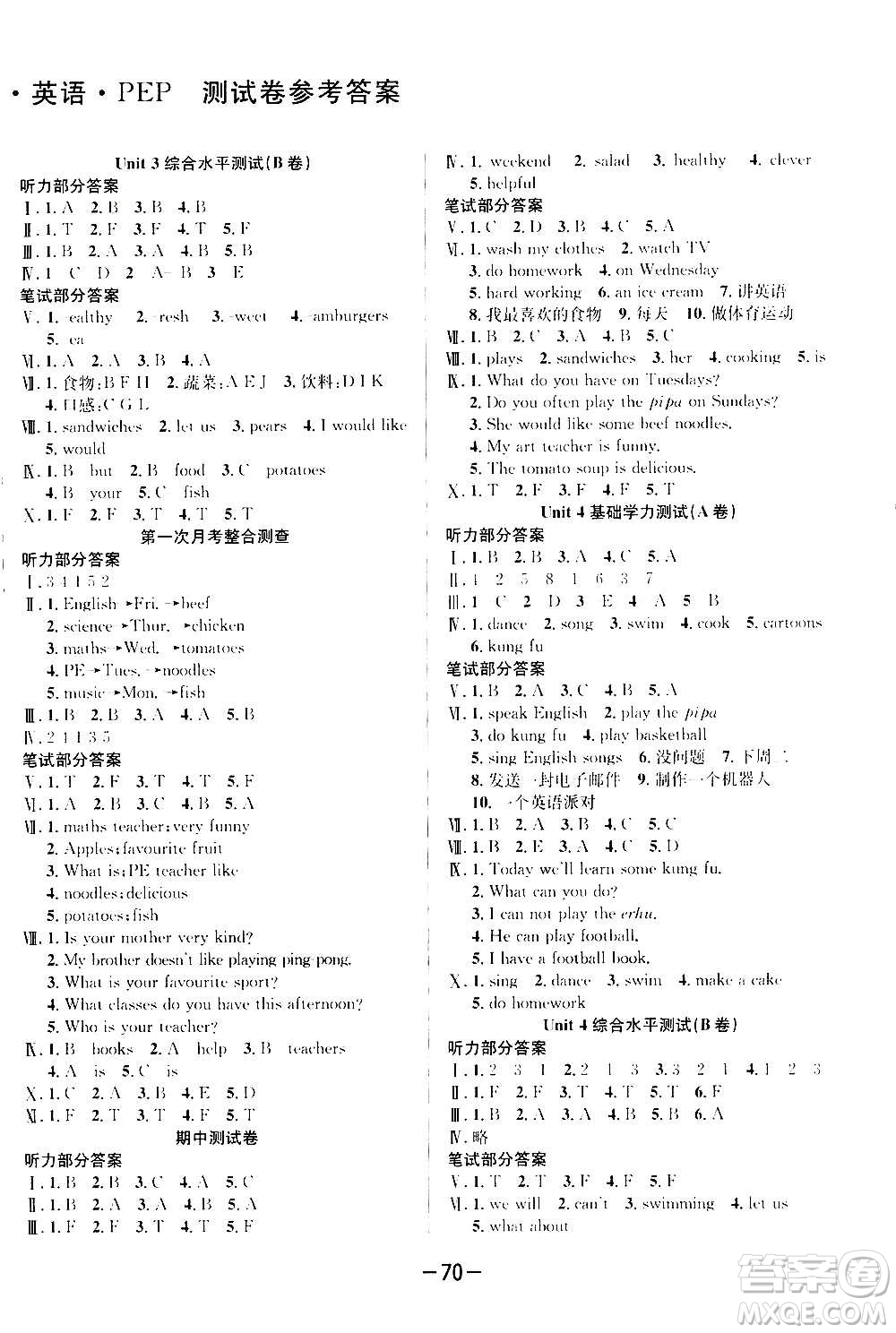 西安出版社2020創(chuàng)新考王英語五年級上冊新課標(biāo)PEP人教版答案