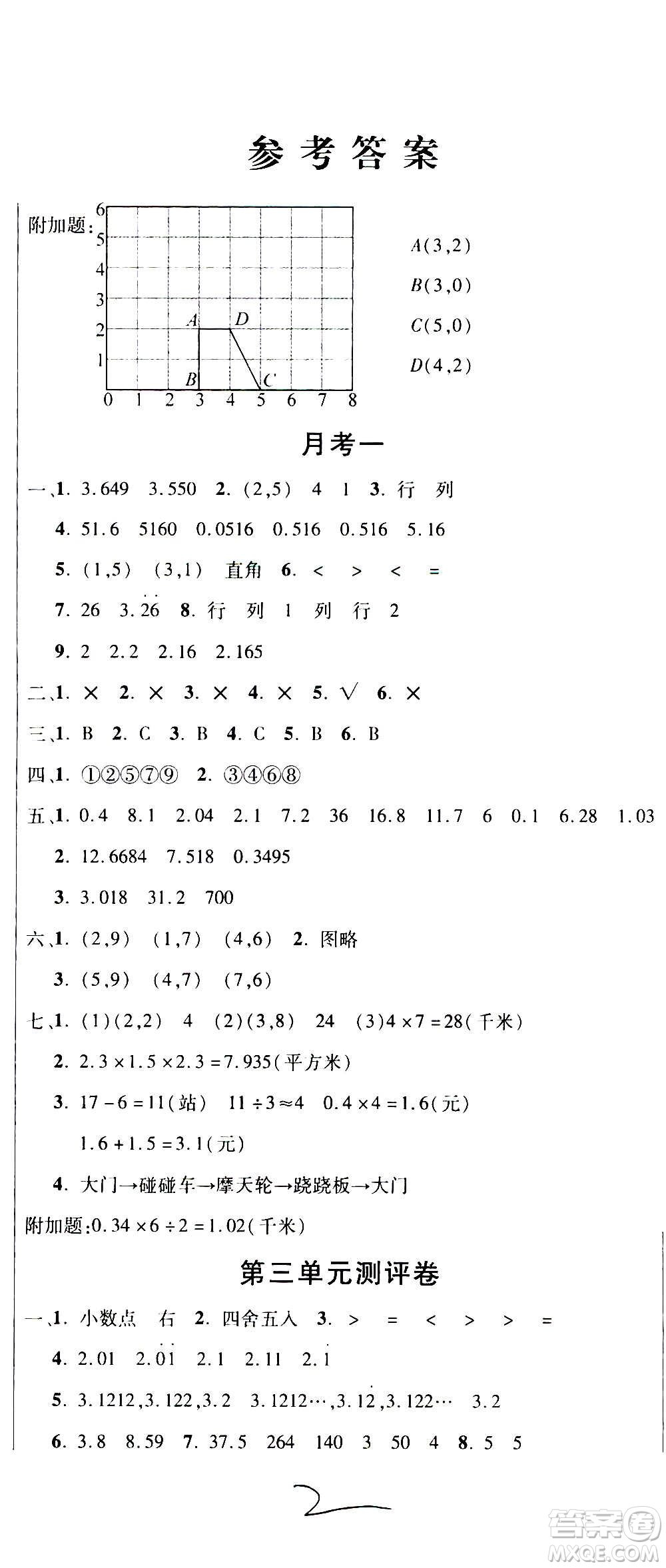 西安出版社2020創(chuàng)新考王數(shù)學(xué)五年級(jí)上冊(cè)新課標(biāo)RJ人教版答案