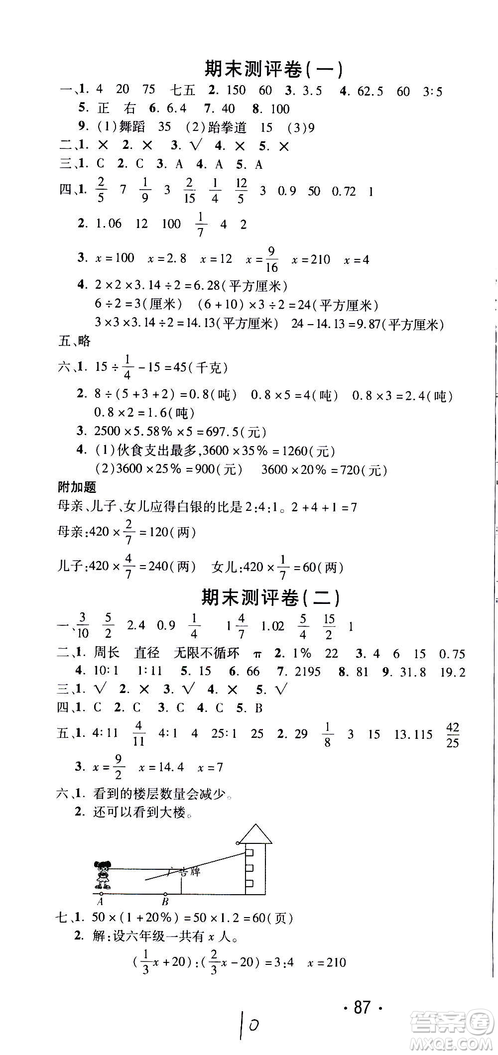 西安出版社2020創(chuàng)新考王數(shù)學六年級上冊新課標BS北師版答案