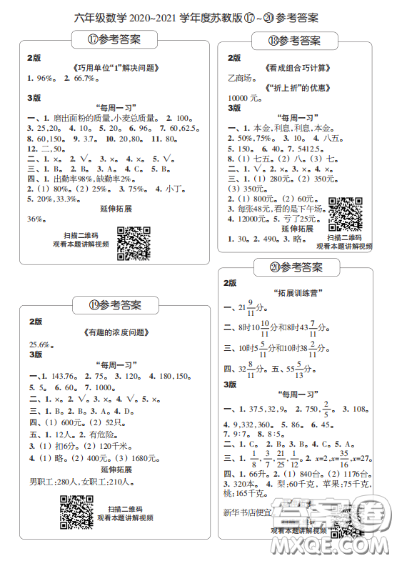 2020年時(shí)代學(xué)習(xí)報(bào)數(shù)學(xué)周刊小學(xué)數(shù)學(xué)蘇教版六年級(jí)17-20答案