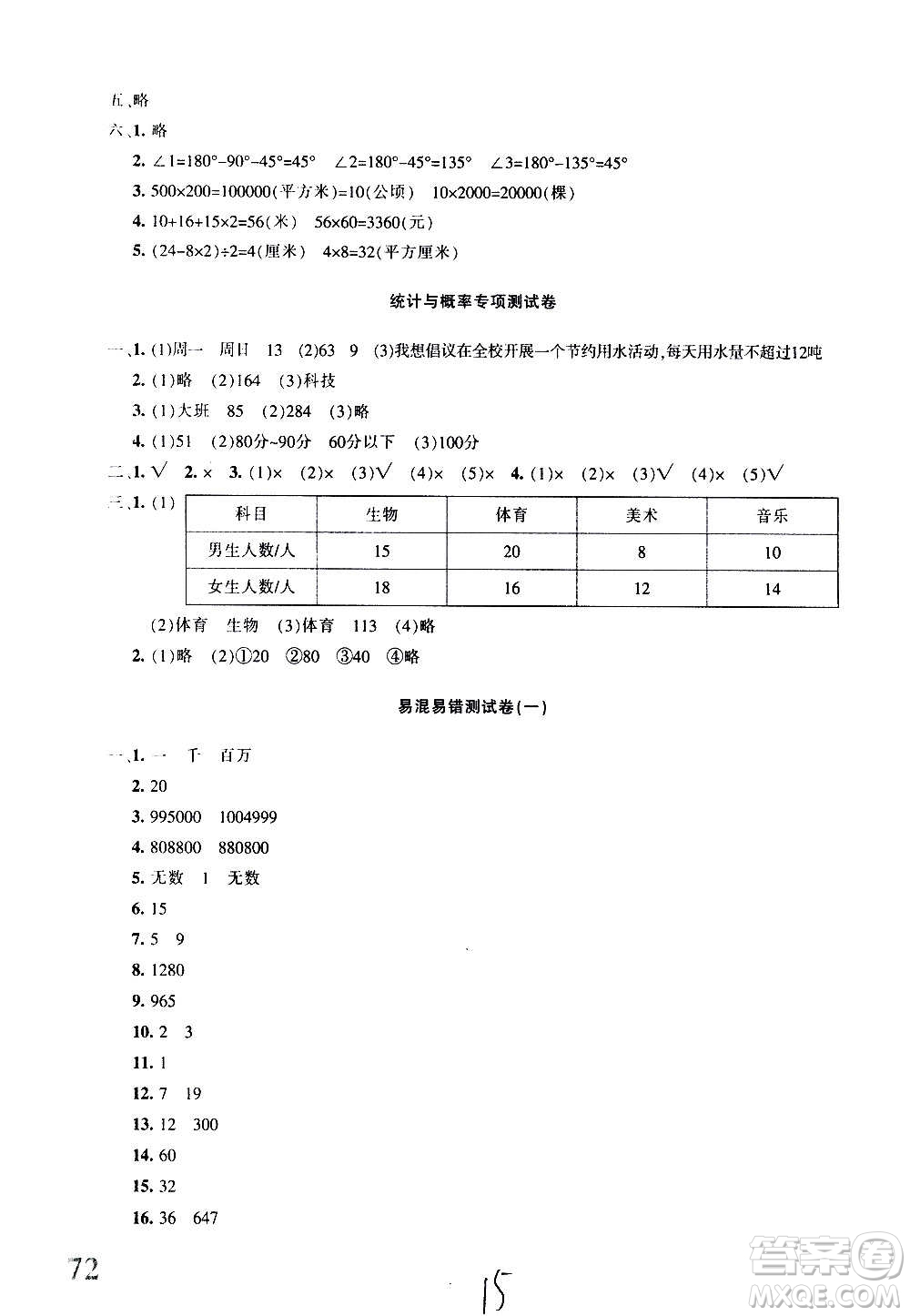 新疆青少年出版社2020優(yōu)學1+1評價與測試數學四年級上冊人教版答案