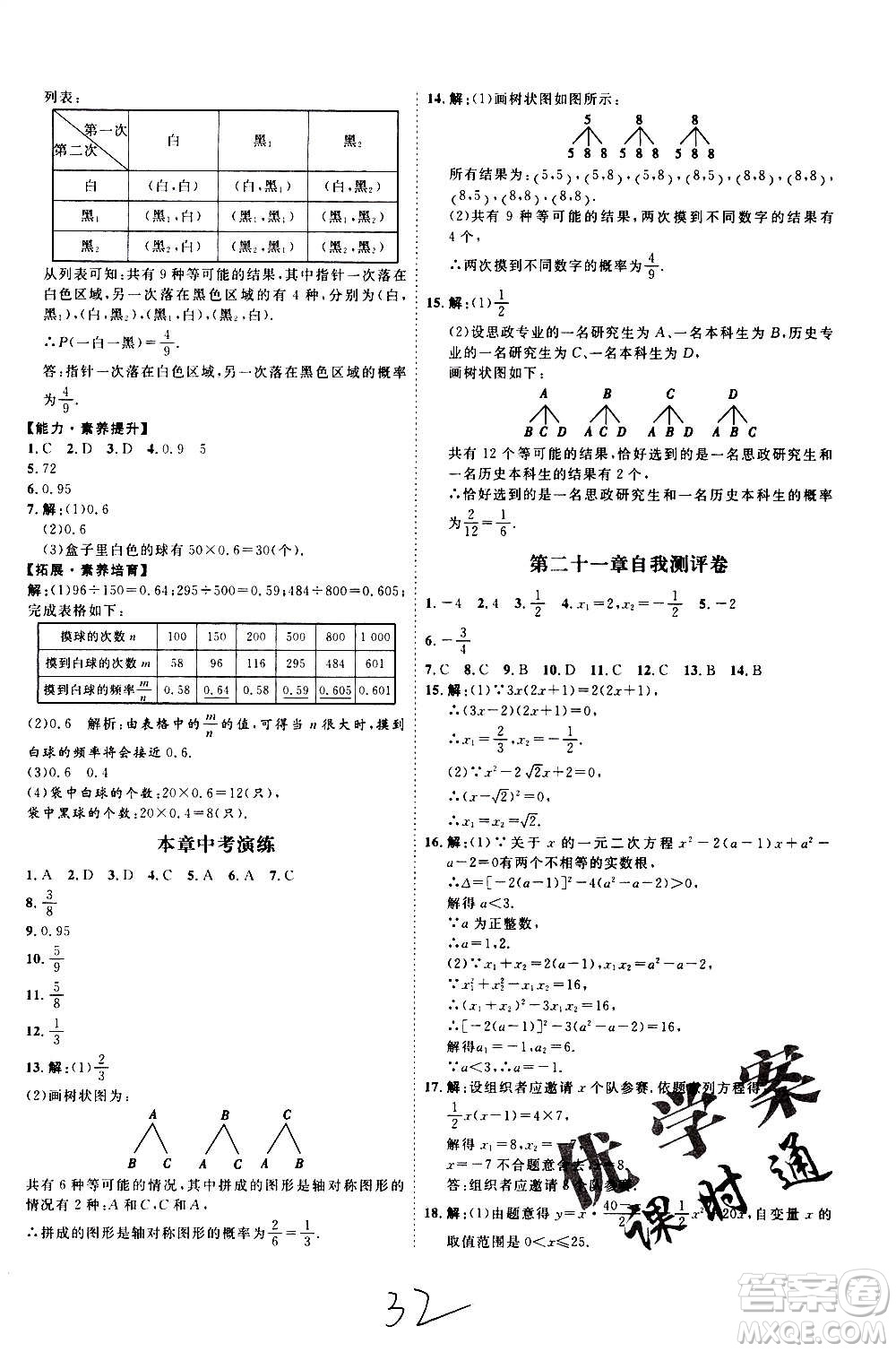 延邊教育出版社2020優(yōu)學(xué)案課時(shí)通數(shù)學(xué)九年級(jí)全一冊(cè)RJ人教版云南專用答案