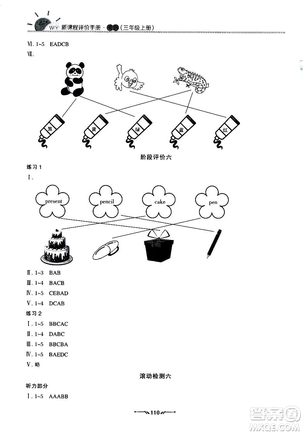 遼寧師范大學出版社2020新課程評價手冊英語三年級上冊人教版答案