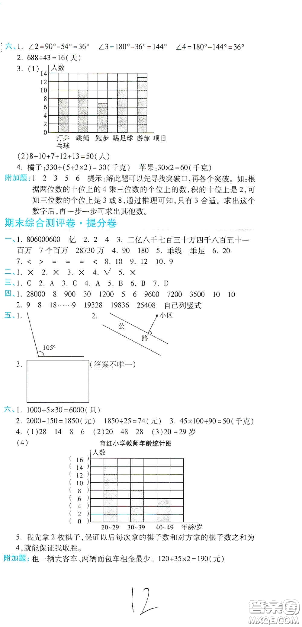 開明出版社2020期末100分沖刺卷四年級(jí)數(shù)學(xué)上冊(cè)人教版答案