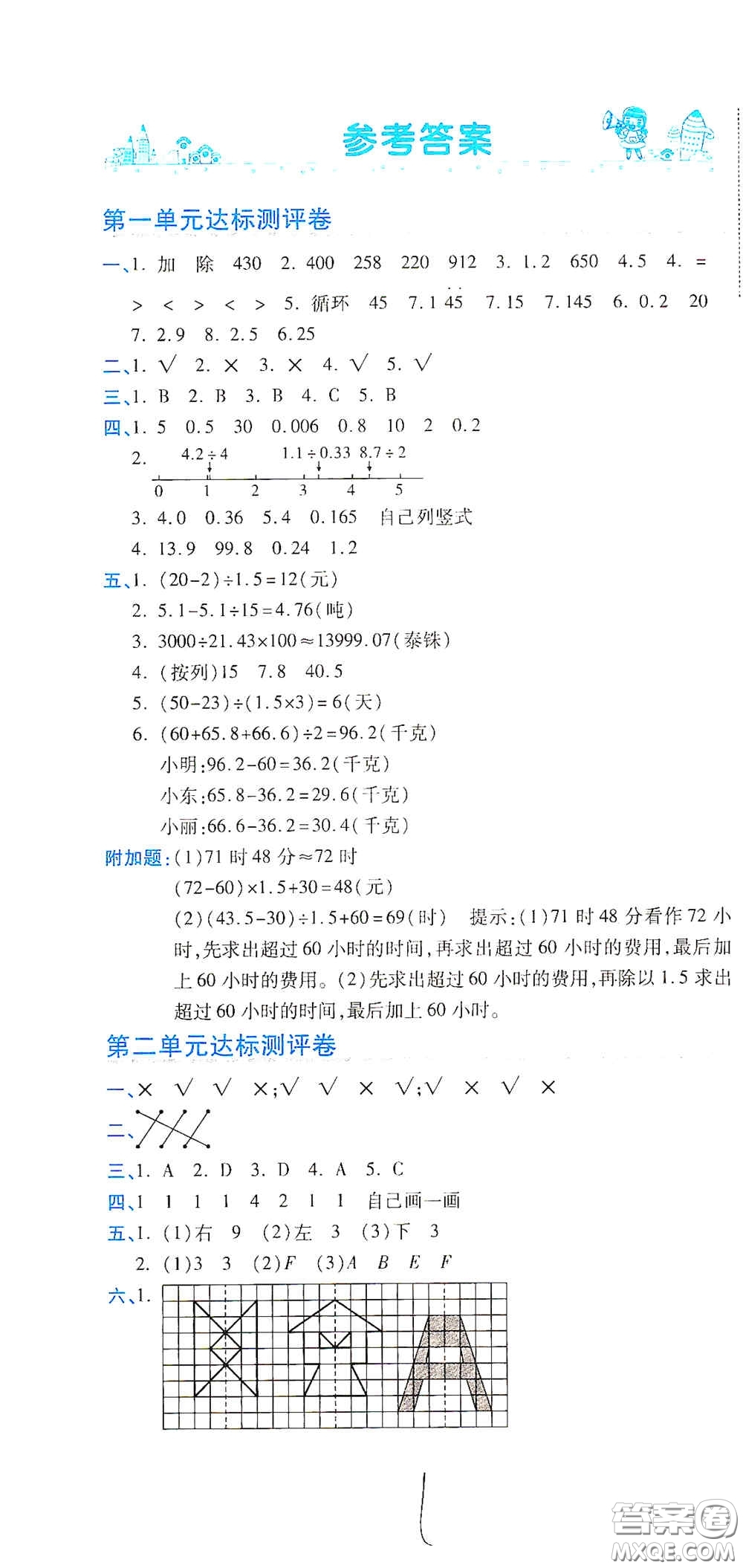 開(kāi)明出版社2020期末100分沖刺卷五年級(jí)數(shù)學(xué)上冊(cè)北師大版答案