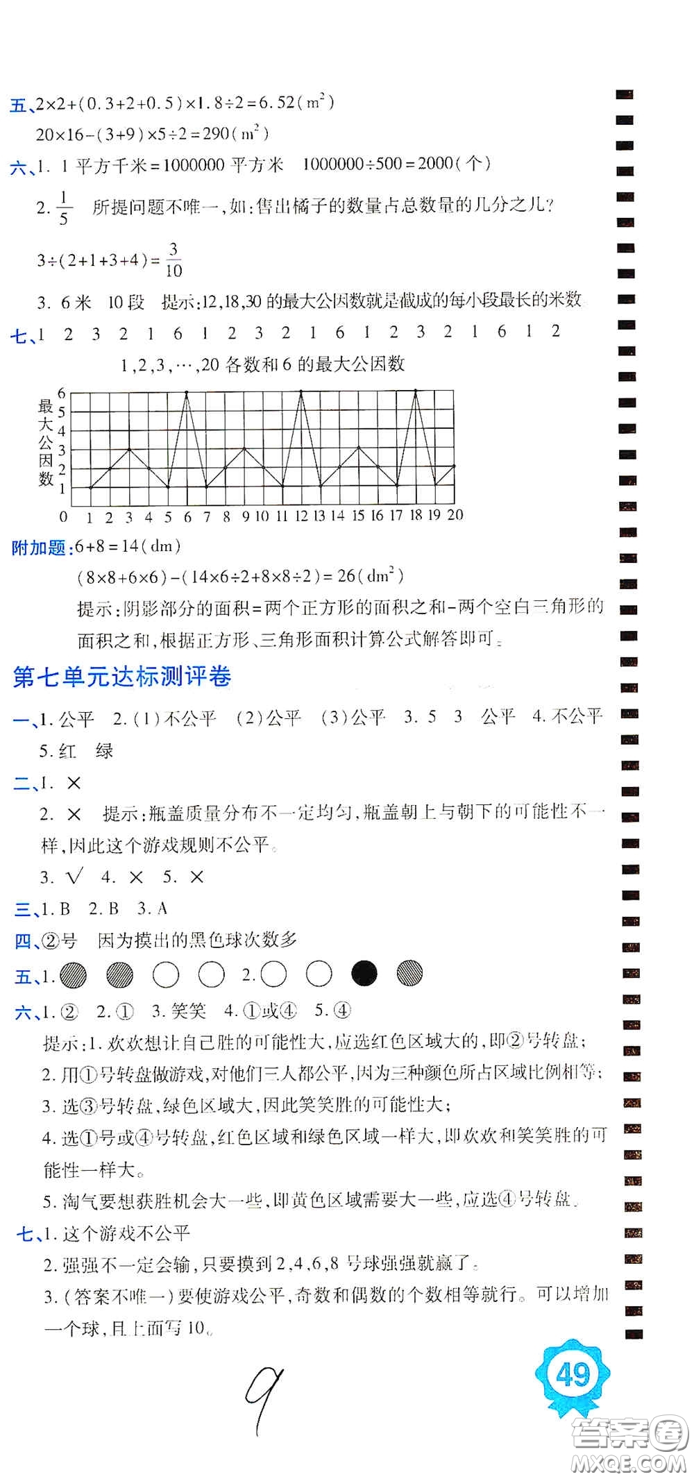 開(kāi)明出版社2020期末100分沖刺卷五年級(jí)數(shù)學(xué)上冊(cè)北師大版答案